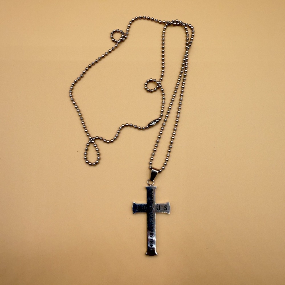 Jesus Cross Pendant Necklace Silver Tone Ball Chain Christian Faith Gift Unisex
